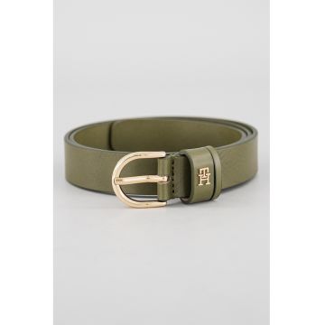 Curea de piele cu detaliu logo Essential - Kaki pal