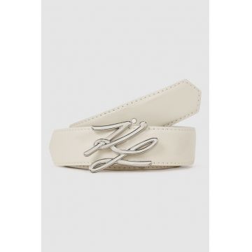Curea de piele cu logo - Bej deschis