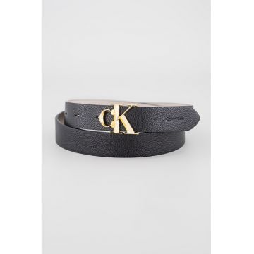 Curea de piele cu catarama cu logo metalic - Negru