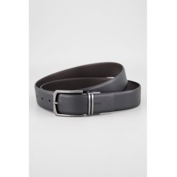 Curea de piele cu logo - Negru