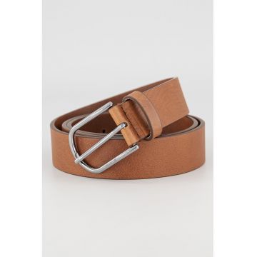 Curea de piele cu monograma stantata - Maro