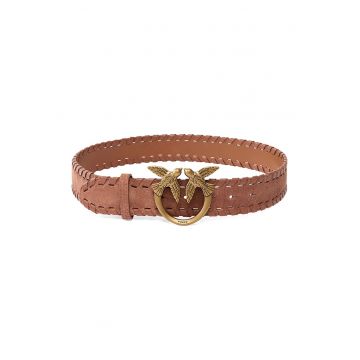 Curea de piele intoarsa cu catarama cu logo - Maro cognac