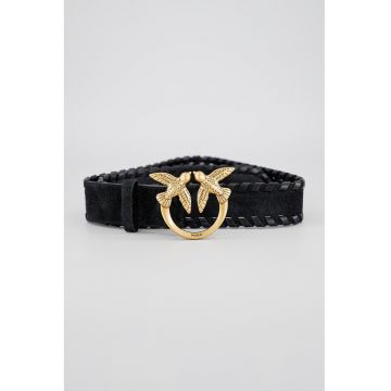 Curea de piele intoarsa cu catarama cu logo - Negru