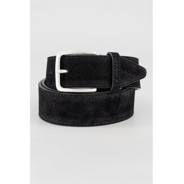 Curea de piele intoarsa cu catarama metalica - Negru