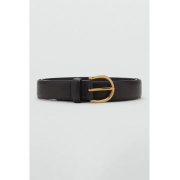 Curea din piele cu catarama cu inel - Maro inchis