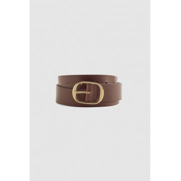 Curea din piele cu catarama cu nit - Maro deschis