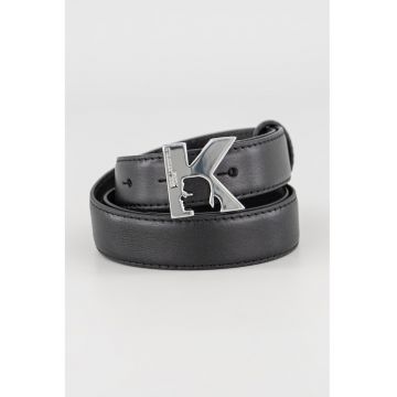 Curea din piele cu catarama cu nit si model monograma - Negru