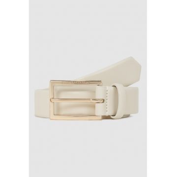Curea din piele cu catarama metalica dreptunghiulara - Bej deschis