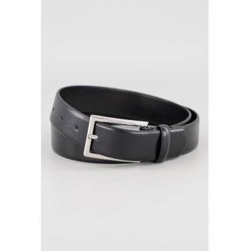 Curea din piele cu catarama metalica dreptunghiulara - Negru
