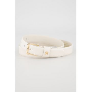 Curea din piele cu catarama patrata si monograma - Alb murdar