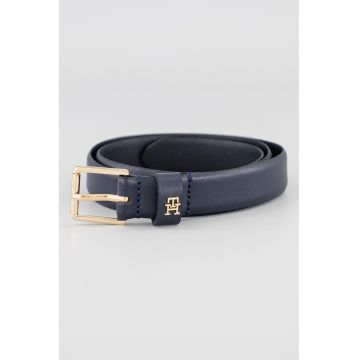 Curea din piele cu catarama patrata si monograma - Negru