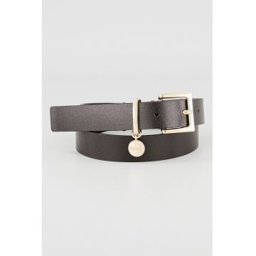 Curea din piele cu logo metalic Amelia - Maro inchis