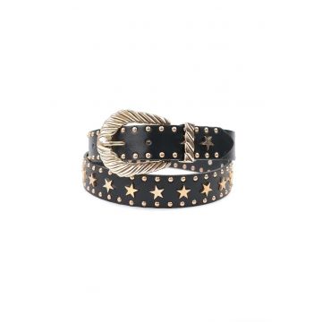 Curea din piele ecologica cu aplicatii cu stele metalice - Negru -