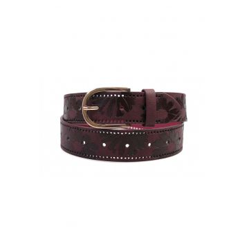 Curea din piele ecologica cu model floral - Rosu -