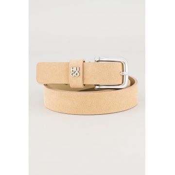 Curea din piele intoarsa cu catarama metalica - Bej deschis