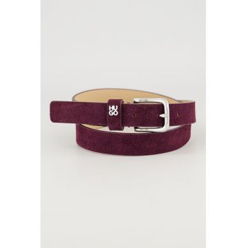 Curea din piele intoarsa cu catarama metalica - Violet