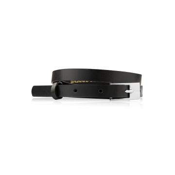 Curea din piele pentru femei - neagra - catarama argintie - Negru