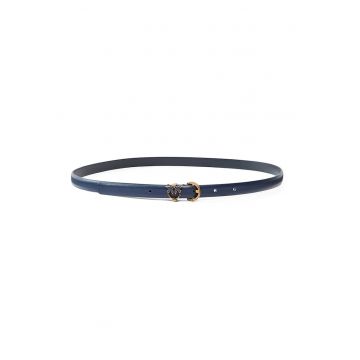 Curea ingusta de piele cu catarama cu logo - Bleumarin