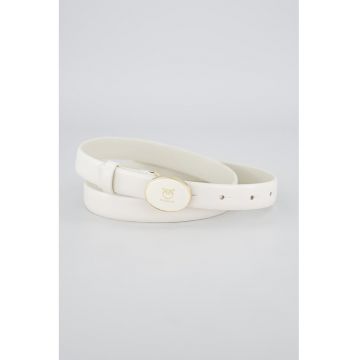 Curea ingusta de piele cu catarama cu nit - Alb fildes
