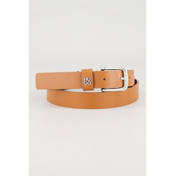 Curea ingusta de piele cu catarama metalica Tina - Maro