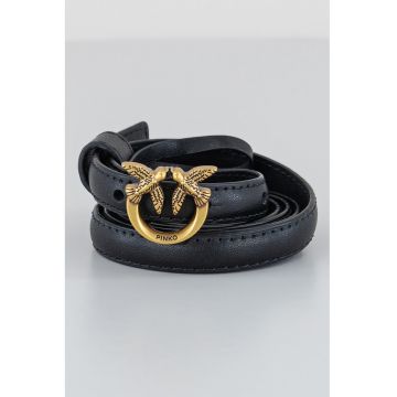 Curea ingusta din piele cu catarama cu nit - Negru