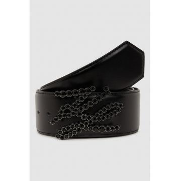 Curea lata cu logo cu strasuri - Negru