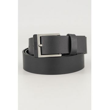 Curea lata din piele cu catarama metalica - Negru