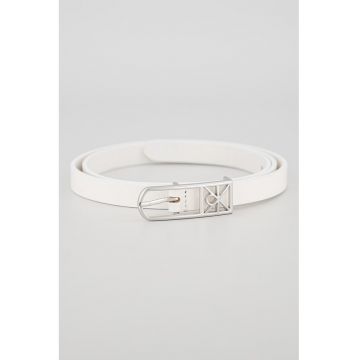 Curea skinny din piele cu catarama logo metalica - Alb murdar