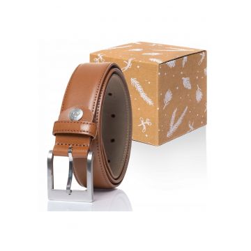 Cureaua Barbati -  RR0001R01 - Regular Fit - Cu Catarama Metalica - Design Clasic - Pentru Pantaloni - Blugi - Pantaloni Scurti - 100% Piele Naturala - 90 Cm - Maro