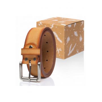 Cureaua Barbati -  SOPO-TT376 641 - 100% Piele Naturala - Model Clasic - Catarama Din Metal - Reglabil - Reutilizabile - Pentru Pantaloni - Blugi - Rezistenta La Uzura Si Rezistenta La Zgarieturi - Lungime 85 Cm - Maro