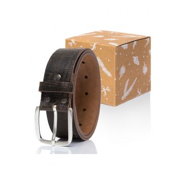 Cureaua Barbati -  SOPO-VAN982 - Regular Fit - Cu Catarama Metalica - Design Clasic - Pentru Pantaloni - Blugi - Pantaloni Scurti - 100% Piele Naturala - 95 Cm - Negru