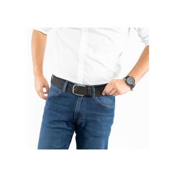 Cureaua Barbati -  TG1022R13/790 - Regular Fit - Cu Catarama Metalica - Design Clasic - Pentru Pantaloni - Blugi - Pantaloni Scurti - 100% Piele Naturala - 95 Cm - Negru
