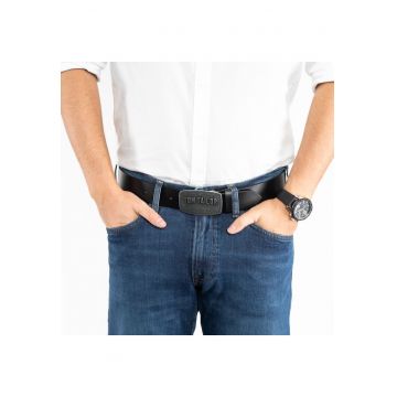 Cureaua Barbati -  TG1060R01/791 - Regular Fit - Cu Catarama Metalica - Design Clasic - Pentru Pantaloni - Blugi - Pantaloni Scurti - 100% Piele Naturala - 90 Cm - Negru