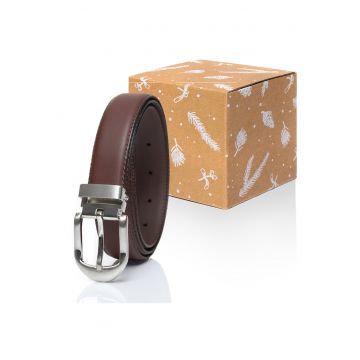 Cureaua Barbati -  Vanzetti Belt - Regular Fit - Cu Catarama Metalica - Design Clasic - Pentru Pantaloni - Blugi - Pantaloni Scurti - 100% Piele Naturala - 110 cm - Maro
