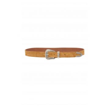Cureaua Dama -  Western Belt - Model Clasic - Catarama Din Metal - Reglabil - Reutilizabile - Pentru Pantaloni - Blugi - Rezistenta La Uzura Si Rezistenta La Zgarieturi - 100% Piele Naturala - Maro - Maro camel