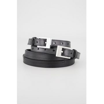 Set de curele inguste din piele - 2 piese - Negru