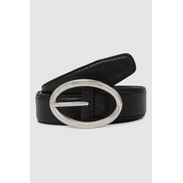 Curea de piele cu catarama metalica ovala - Negru
