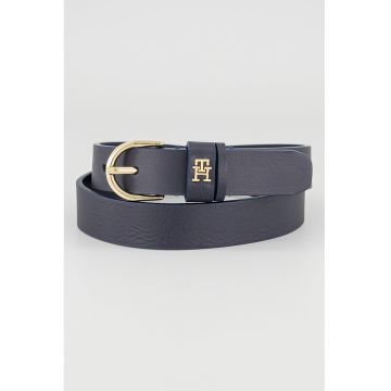 Curea de piele cu detaliu logo Essential - Bleumarin