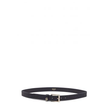 Curea de piele ecologica cu model logo - Negru