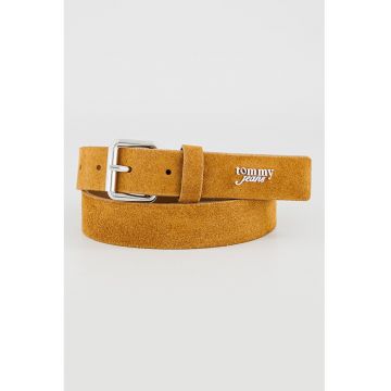 Curea de piele intoarsa cu logo - Caramel
