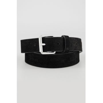Curea de piele intoarsa cu logo - Negru