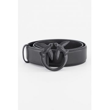 Curea din piele cu logo metalic Love Berry - Negru