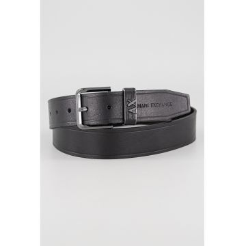 Curea din piele cu logo metalic - Negru