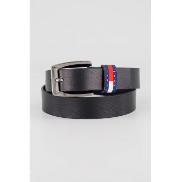 Curea ingusta de piele cu logo - Negru