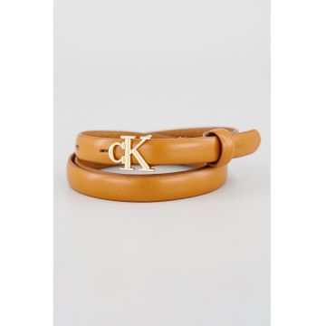 Geanta skinny de piele cu logo - Caramel