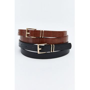 Set de curele din piele ecologica - 2 piese - Negru/Maro