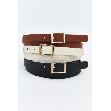 Set de curele din piele ecologica - 3 piese - Negru/Rosu inchis/Crem