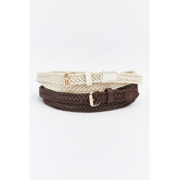 Set de curele impletite - 2 piese - Maro/Bej
