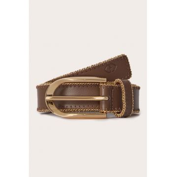 Curea ampla de piele ecologica cu cusaturi contrastante - Maro cognac
