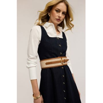 Curea cu model tesut - Maro camel/Crem